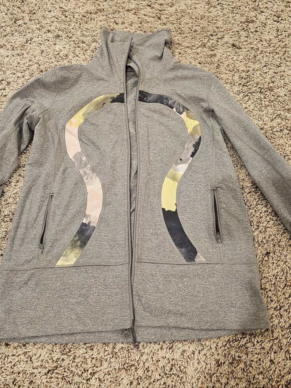 Lululemon Grey Zip-Up Hoodie with Curved Abstract Panels